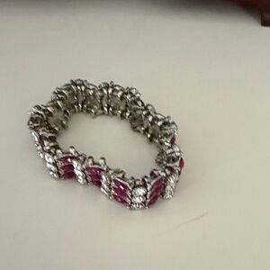 Silver-Tone Pink Crystal Stretch Bracelet